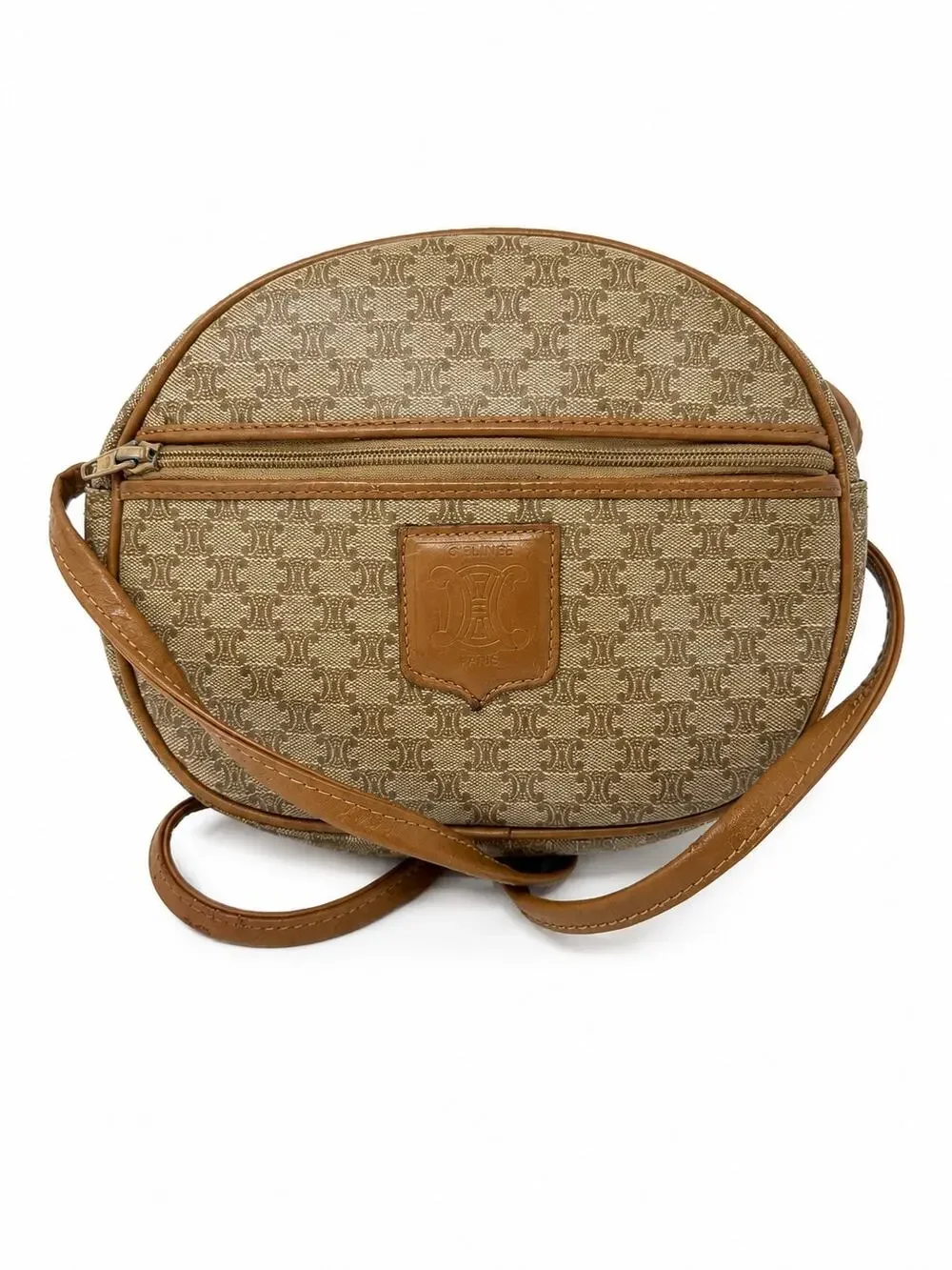 Celine Macadam Vintage Crossbody Bag Beige Brown Leather Made in France